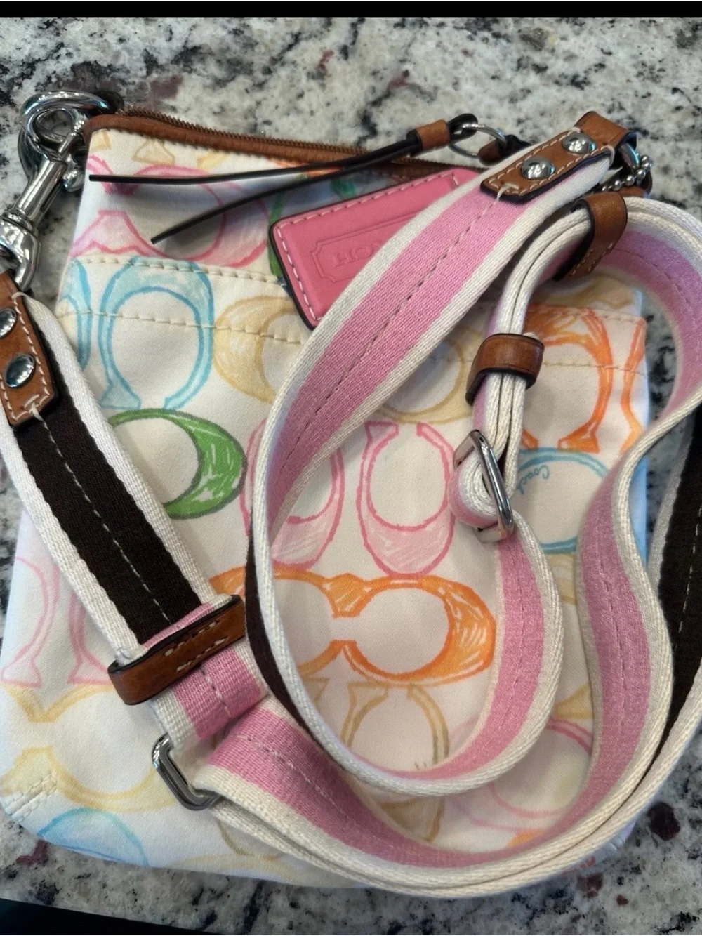 Coach Multicolor Signature Crossbody with Pink Strap